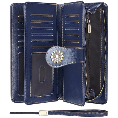 Lavemi Womens Large Capacity Genuine Leather RFID Blocking Wallets Wristlet Clutch Card Holder(1- Blue)