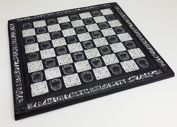 16 Black and White Egyptian Hieroglyphic Chess Board