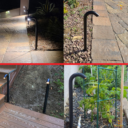 LUMENGY 3W LED Landscape Bollard Path Light, Modern Curved Design, 12V Low Voltage, IP67 Waterproof, for Pathways, Driveways and Walkways, Black Finish, 4 Pack