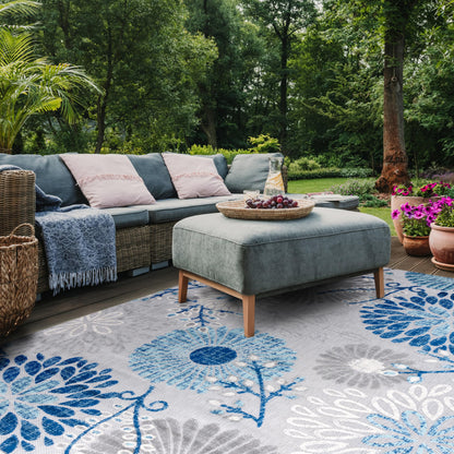 SAFAVIEH Washable Rug Outdoor Cabana Collection - 8' x 10', Grey & Blue, Non-Shedding & Easy to Clean, Ideal for Patio, Backyard, Mudroom (CBN832F)