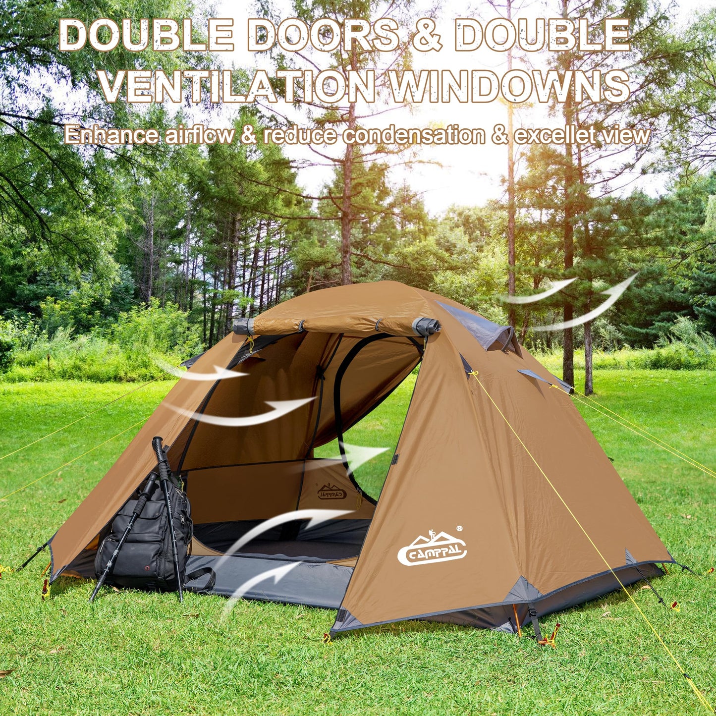 Camppal 2-3 Person Backpacking Tent, Waterproof Windproof 4 Season Tent for Camping, Easy Setup 2 Person Tent for Backpacking, Hiking, Hunting, Motor Cycling & Biking