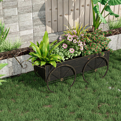 Athuiline Metal Raised Garden Bed with Wagon Wheels, Small Planter Raised Beds, Outdoor Planter Box for Flowers Herbs, Vegetables, Decorative Flower Cart for Patio, Balcony (Retro Gold)