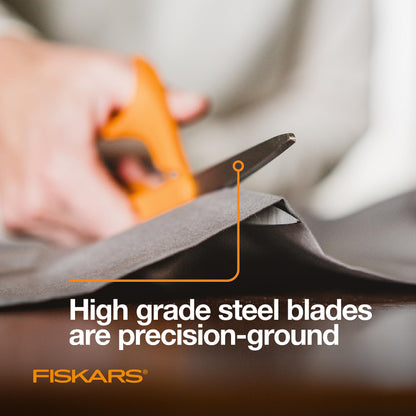 Fiskars 8" Original Orange-Handled Stainless Steel Scissors, Ergonomic and Keeps Material Flat, Sharp All-Purpose Paper and Fabric Scissors for Office, Arts, and Crafts