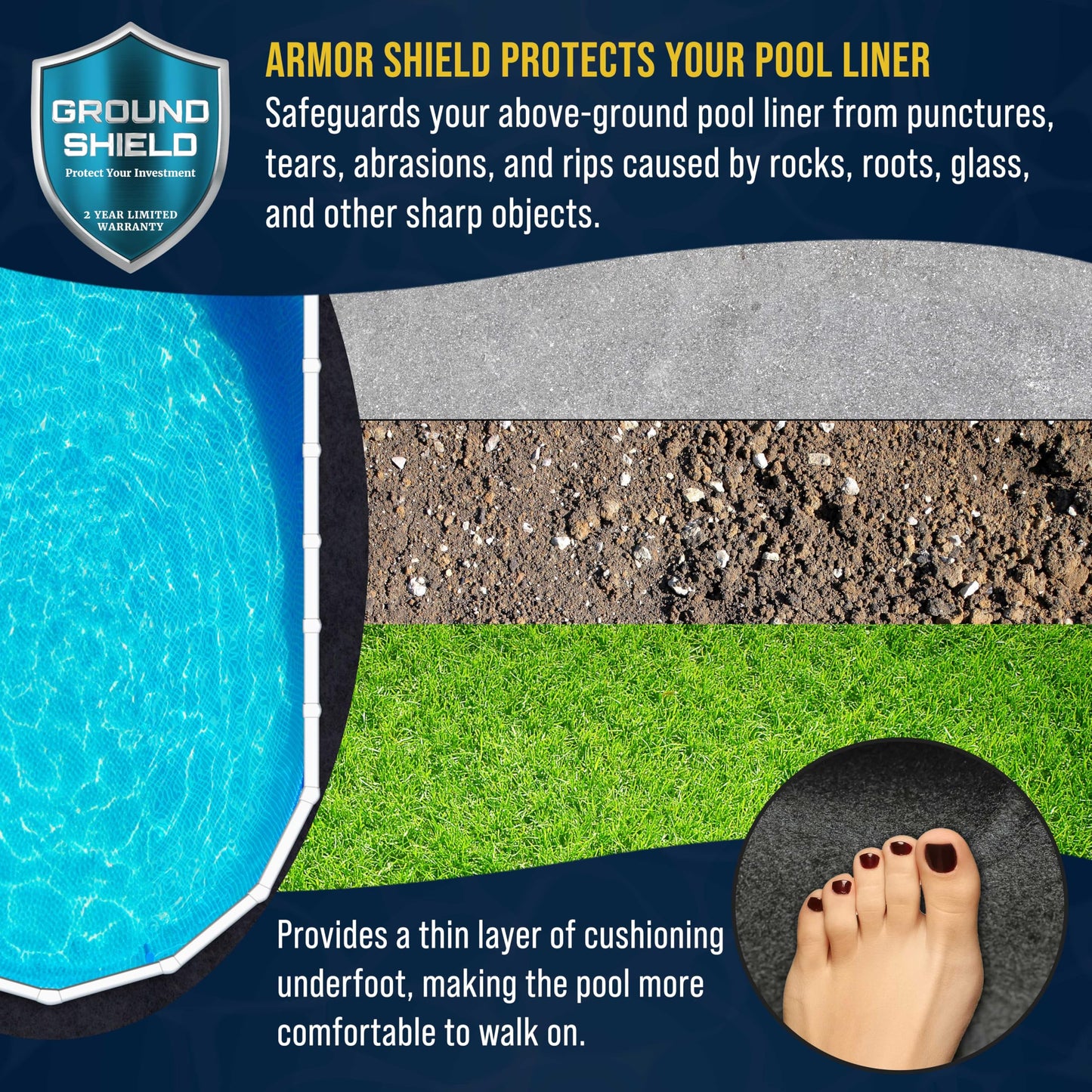 U.S. Pool Supply Ground Shield 16-Foot x 32-Foot Oval Heavy Duty Pool Liner Pad for Above Ground Swimming Pools - Protects Pool Liner, Prevents Punctures, Weed Barrier, Eco-Friendly Extends Liner Life