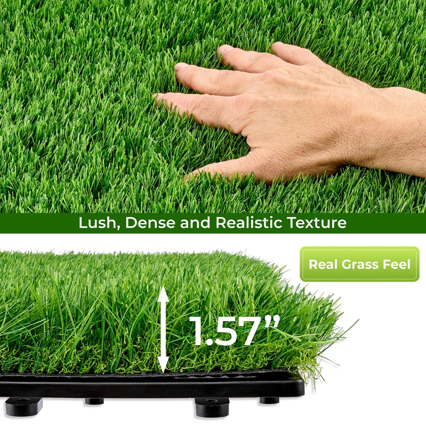Sorbus 48Sq. Ft. Artificial Grass Tiles – Interlocking 24"x24" Fake Grass Mats for Balcony, Patio, Deck Flooring, Pets & Dog Pee Pad – Self-Draining Turf Squares with 8-Buckle System for Outdoor Decor