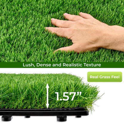 Sorbus 48Sq. Ft. Artificial Grass Tiles – Interlocking 24"x24" Fake Grass Mats for Balcony, Patio, Deck Flooring, Pets & Dog Pee Pad – Self-Draining Turf Squares with 8-Buckle System for Outdoor Decor