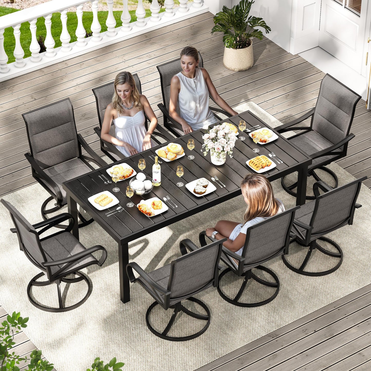 DWVO 4 Set Padded Outdoor Swivel Chairs, Exclusive Swivel Patio Chairs w/Sturdy Metal Frame & Cozy Padded High Back, All Weather Patio Swivel Chairs for Backyard Deck Garden, Gray