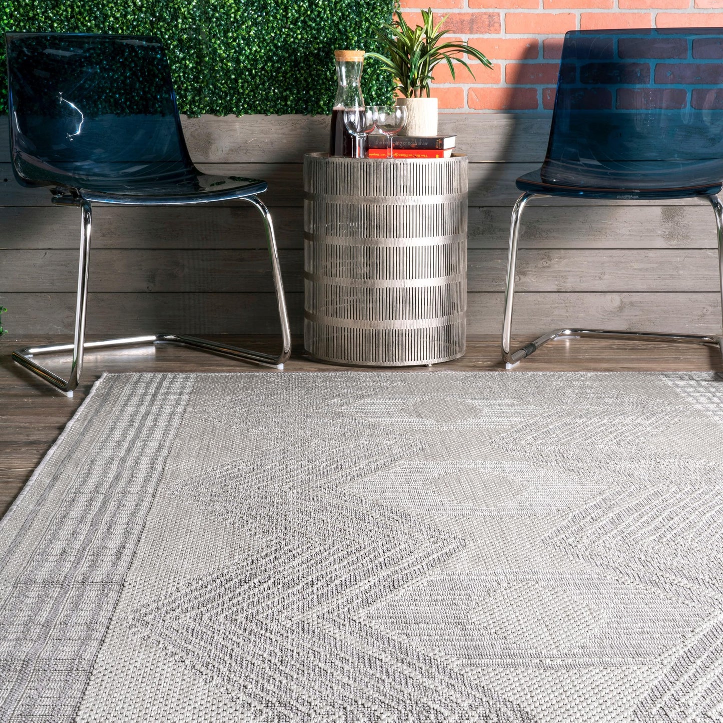 Nuloom Ranya Light Grey/Ivory, 8' Round, Tribal Geometric, Soft and Cozy, High Traffic, Stain Resistant, Easy Clean, Durable Area Rug for Indoor/Outdoor Patio, Deck, Porch, Garden, Courtyard