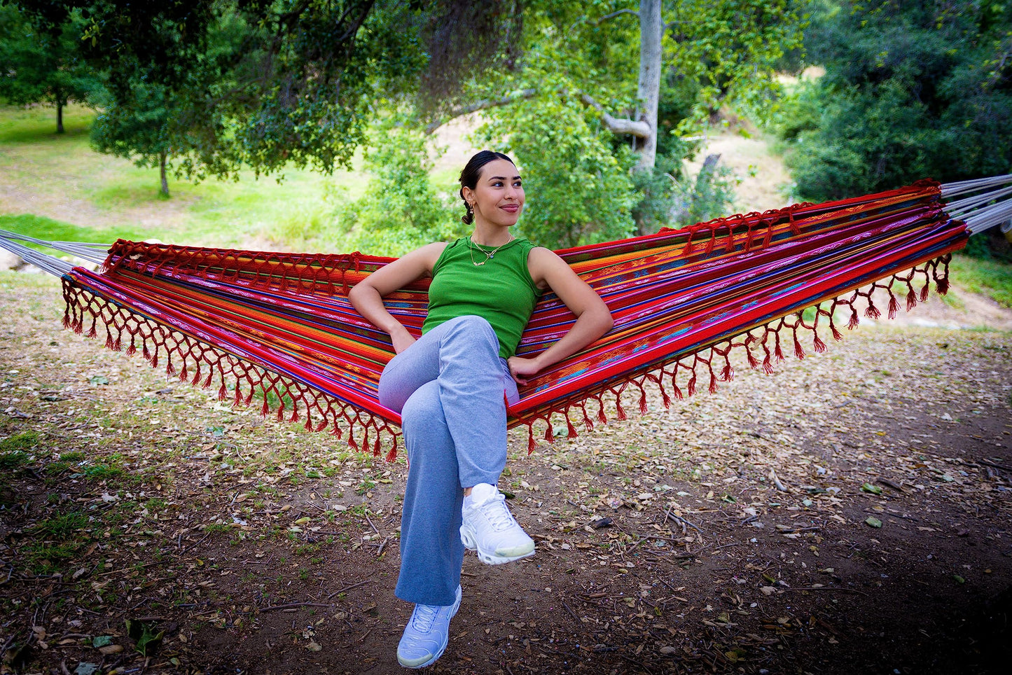 Boho Classic Hammock with Tassel, Handmade, Weather-Resistant, Hammock for Indoor & Outdoor, Lightweight Durable - for Patio, Porch, Backyard Lounging (Inti Red)