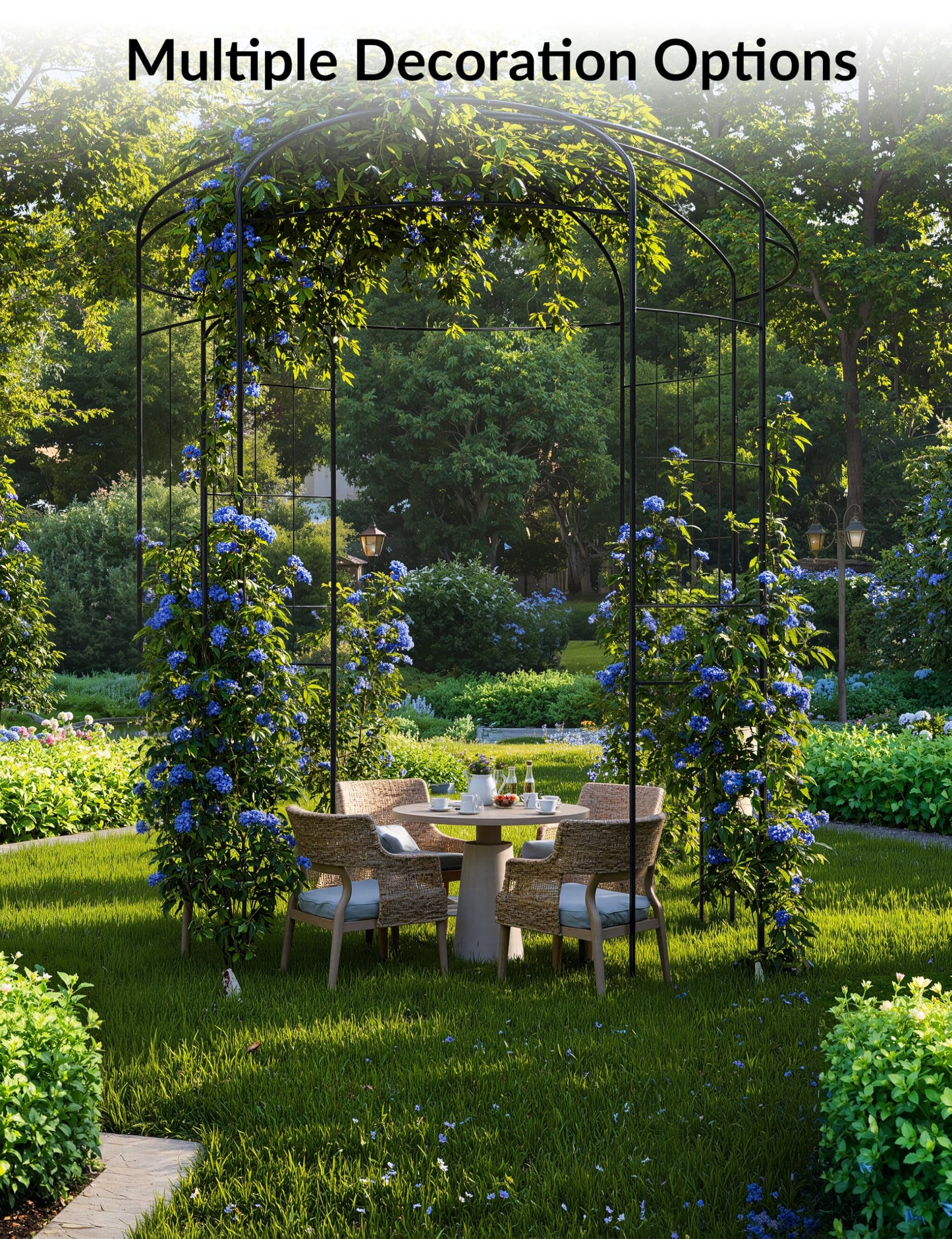 8.8 FT Tall Garden Arch, Decorative Birdcage Metal Arbor for Weddings & Parties, Weather-Resistant Steel Pergola for Climbing Flowers, Outdoor Pavilion for Patio & Backyard
