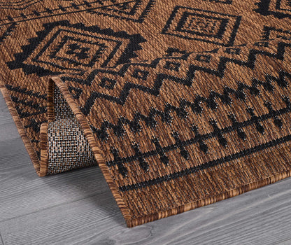 Beverly Rug Waikiki Boho Indoor Outdoor Rug 9x12, Washable Outside Carpet for Patio, Deck, Porch, Bohemian Area Rug, Farmhouse Rugs, Aztec Tribal Rug, Nut Brown and Black