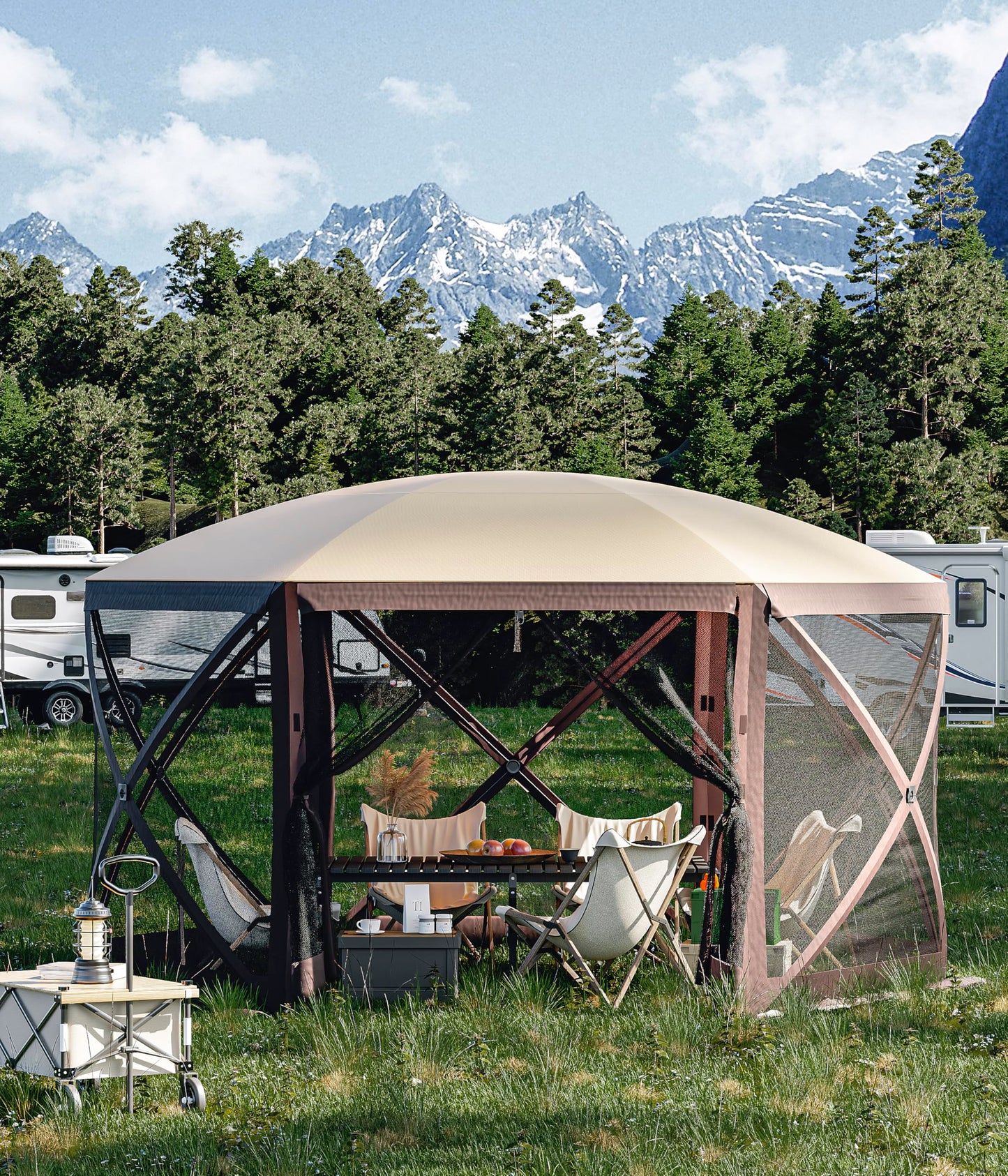 GarveeLife 12 x 12 Foot Portable Pop Up Camping Outdoor Gazebo with 6 Sided Canopy Shelter, Hexagon Gazebo Made from 210 D Oxford Fabric for Patio, Backyard, and Lawn