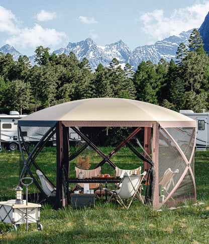 GarveeLife 12 x 12 Foot Portable Pop Up Camping Outdoor Gazebo with 6 Sided Canopy Shelter, Hexagon Gazebo Made from 210 D Oxford Fabric for Patio, Backyard, and Lawn