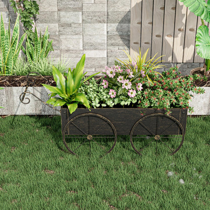 Athuiline Metal Raised Garden Bed with Wagon Wheels, Small Planter Raised Beds, Outdoor Planter Box for Flowers Herbs, Vegetables, Decorative Flower Cart for Patio, Balcony (Retro Gold)