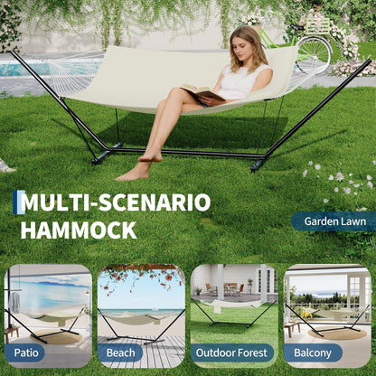 GarveeLife 2 Person Double Hammock with Stand and Pillow - 450 Lbs Capacity Heavy Duty Hammock with Balance Rope, Large Outdoor Hammock for Patio Backyard Poolside