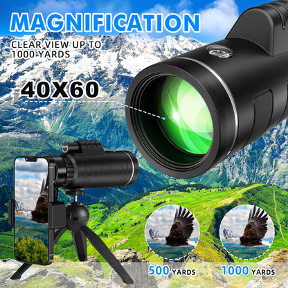 40x60 Monocular Telescope for Adults, Compact HD Monocular for Sports Events, Soccer Games, Concerts, Birdwatching, Hiking, Camping and Travel
