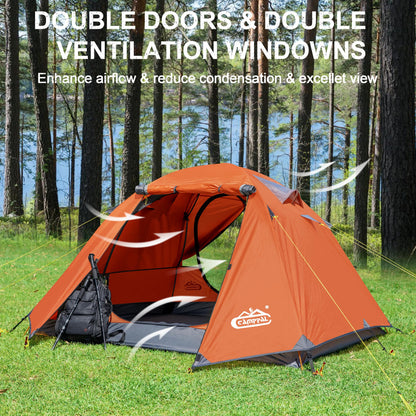 2-3 Person Backpacking Tent with Double Door 2 Vestibule, Waterproof Windproof Lightweight Easy Set Up 3 Season 2 Man Two Person Tent for Camping, Hiking, Motorcycle, Mountaineering with UPF 50+