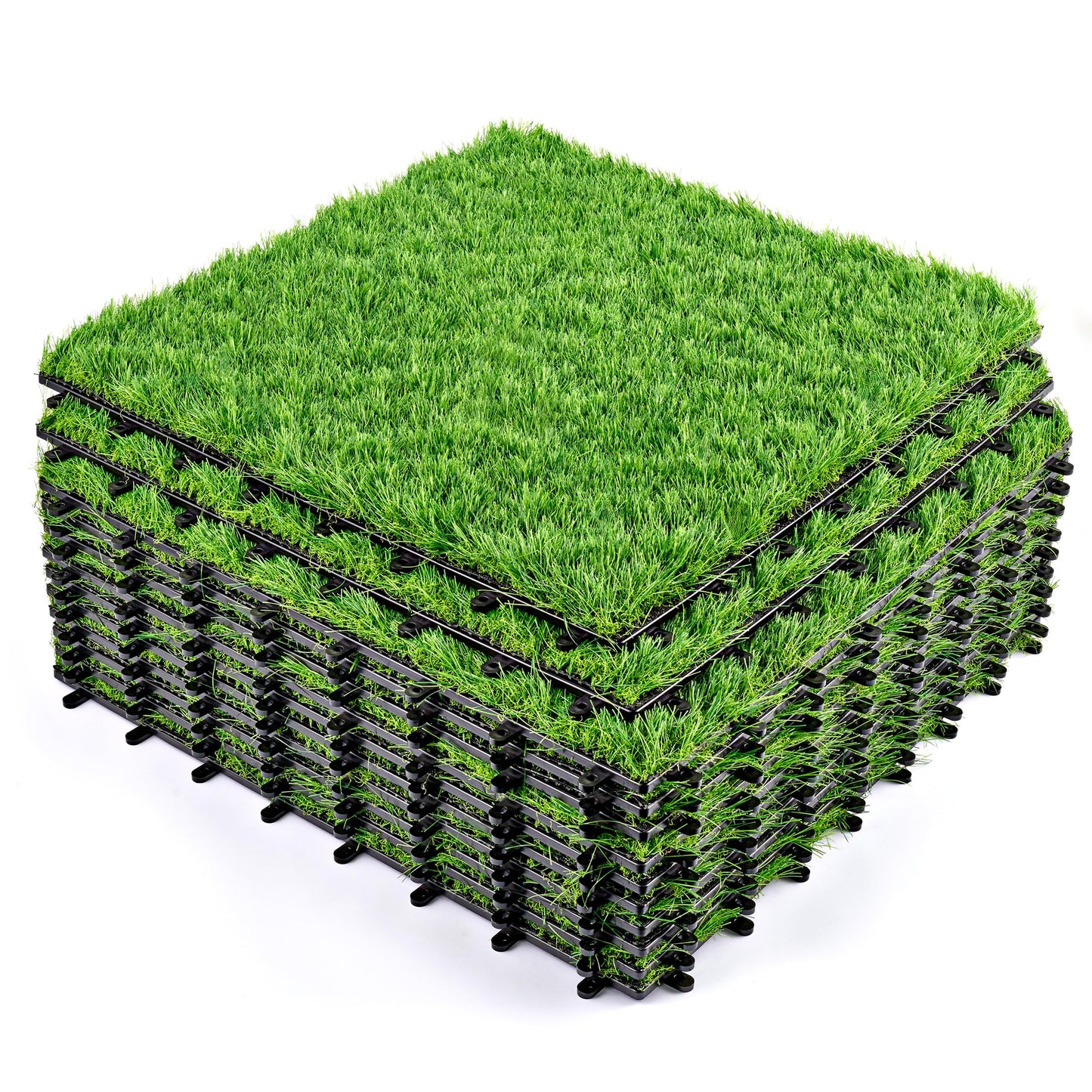 Sorbus 48Sq. Ft. Artificial Grass Tiles – Interlocking 24"x24" Fake Grass Mats for Balcony, Patio, Deck Flooring, Pets & Dog Pee Pad – Self-Draining Turf Squares with 8-Buckle System for Outdoor Decor