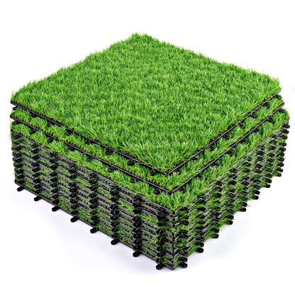 Sorbus 48Sq. Ft. Artificial Grass Tiles – Interlocking 24"x24" Fake Grass Mats for Balcony, Patio, Deck Flooring, Pets & Dog Pee Pad – Self-Draining Turf Squares with 8-Buckle System for Outdoor Decor