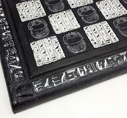 16 Black and White Egyptian Hieroglyphic Chess Board