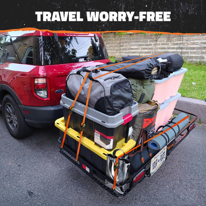 Mockins 72"x36"x6" XXL Folding Trailer Hitch Cargo Carrier w/Rear Lights & Plate Bracket | All-Weather Steel Luggage Rack for SUV Car & Truck | 500Lbs Cap Cargo Racks for Trailer Hitch & Accessories