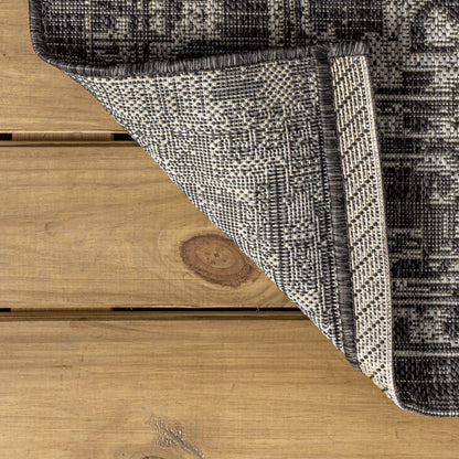 JONATHAN Y Boho Medallion Indoor Outdoor Area Rug 8X10 Black/Gray, Malta Textured Weave for Backyard, Patio, Porch, Easy-Cleaning, High Traffic, Pet-Friendly, Non-Shedding (SMB104C-8)