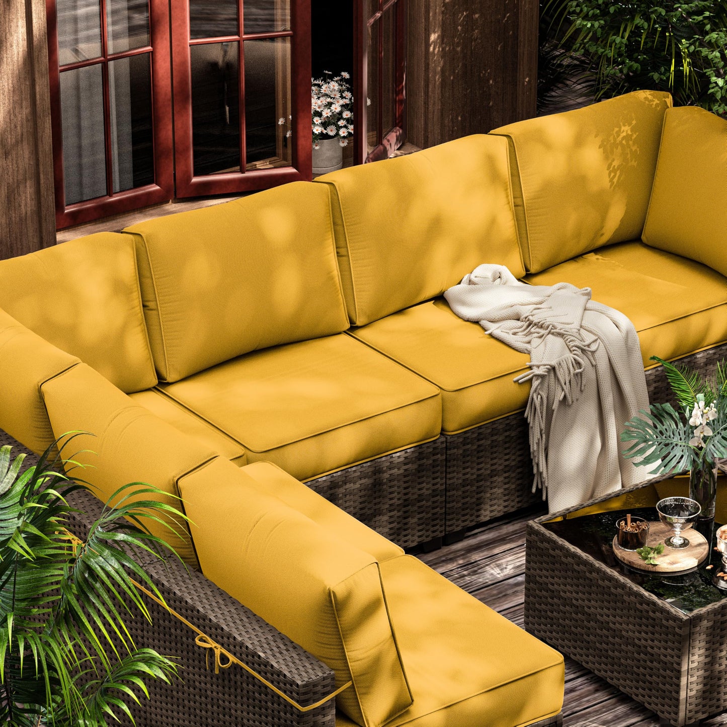 Kimunuk 14 Pcs Outdoor Cushion Slipcovers All-Weather Patio Cushion Covers, Replacement Waterproof with Zipper for Patio Furniture, Sectional Couch 3 Sizes, Covers Only