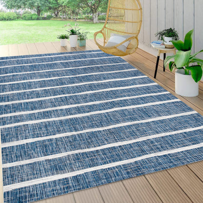 JONATHAN Y Berber Stripe Indoor Outdoor Area Rug 8X10 Blue/Ivory, Colonia for Backyard, Patio, Porch, Easy-Cleaning, High Traffic, Pet-Friendly, Non-Shedding (SMB125C-8)