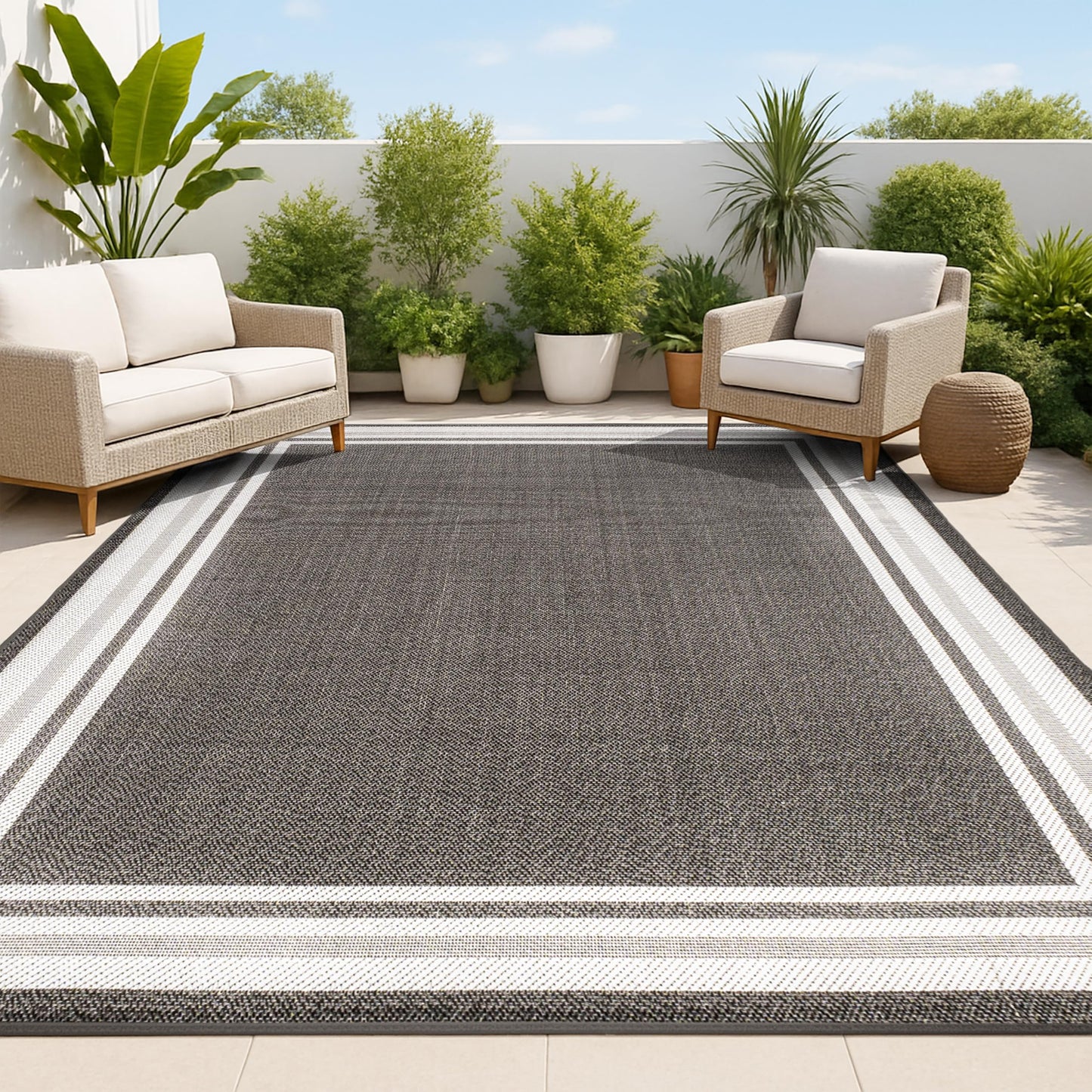 JONATHAN Y Border Stripe Indoor Outdoor Area Rug 8X10 Black/Cream, James Modern for Backyard, Patio, Porch, Easy-Cleaning, High Traffic, Pet-Friendly, Non-Shedding (SMB201C-8)