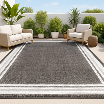 JONATHAN Y Border Stripe Indoor Outdoor Area Rug 8X10 Black/Cream, James Modern for Backyard, Patio, Porch, Easy-Cleaning, High Traffic, Pet-Friendly, Non-Shedding (SMB201C-8)