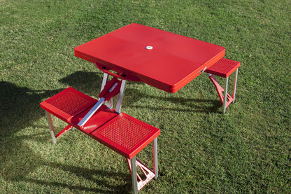 Picnic TIME Coca-Cola Bottle Folding Picnic Table with Seats, Collapsible Aluminum Table and Bench Set with Umbrella Hole, Lightweight Portable Table for Camping, Travel, Tailgating, Backyard, (Red)