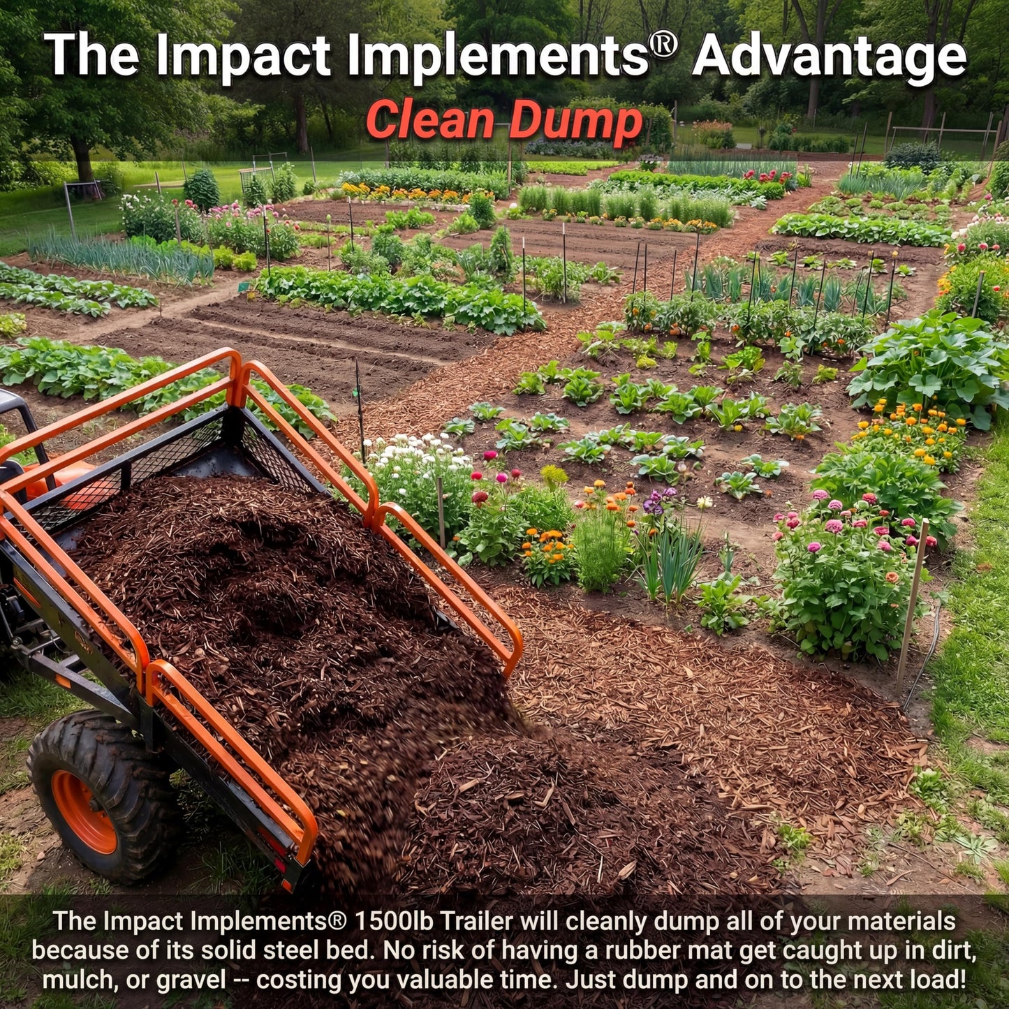 Impact IMPLEMENTS® 1500lb ATV/UTV/Tractor Trailer with Solid Steel Floor, Aggressive Tires, & Pivoting Tongue. Great for Agricultural Use & Land Management. Designed in Trademarked in The USA!