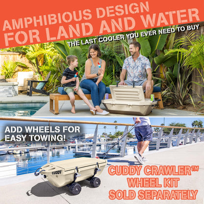 GoSports Outdoors Cuddy Floating Cooler and Dry Storage Vessel - 40QT - Amphibious Hard Shell Design, Tan
