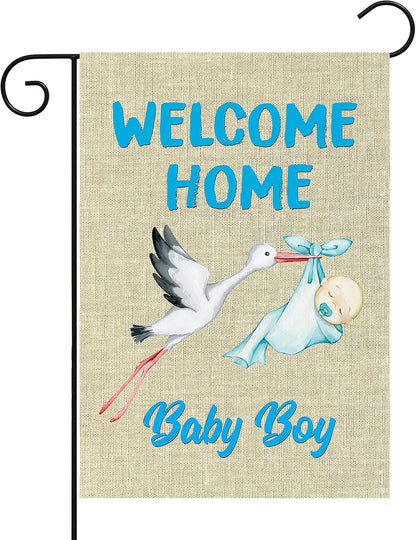 WATINC Welcome Home Baby Boy Garden Flag - Double-Sided Burlap Decor for Baby Showers | 12 x 18 Inch