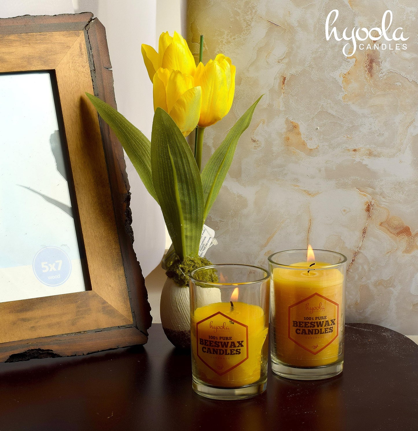 Hyoola Beeswax Votive Candles 3 Pack - Handmade, All Natural, 100% Pure Unscented Bee Wax Candle - Decorative, Golden Yellow Beeswax Candle - 30 Hour Burn Time