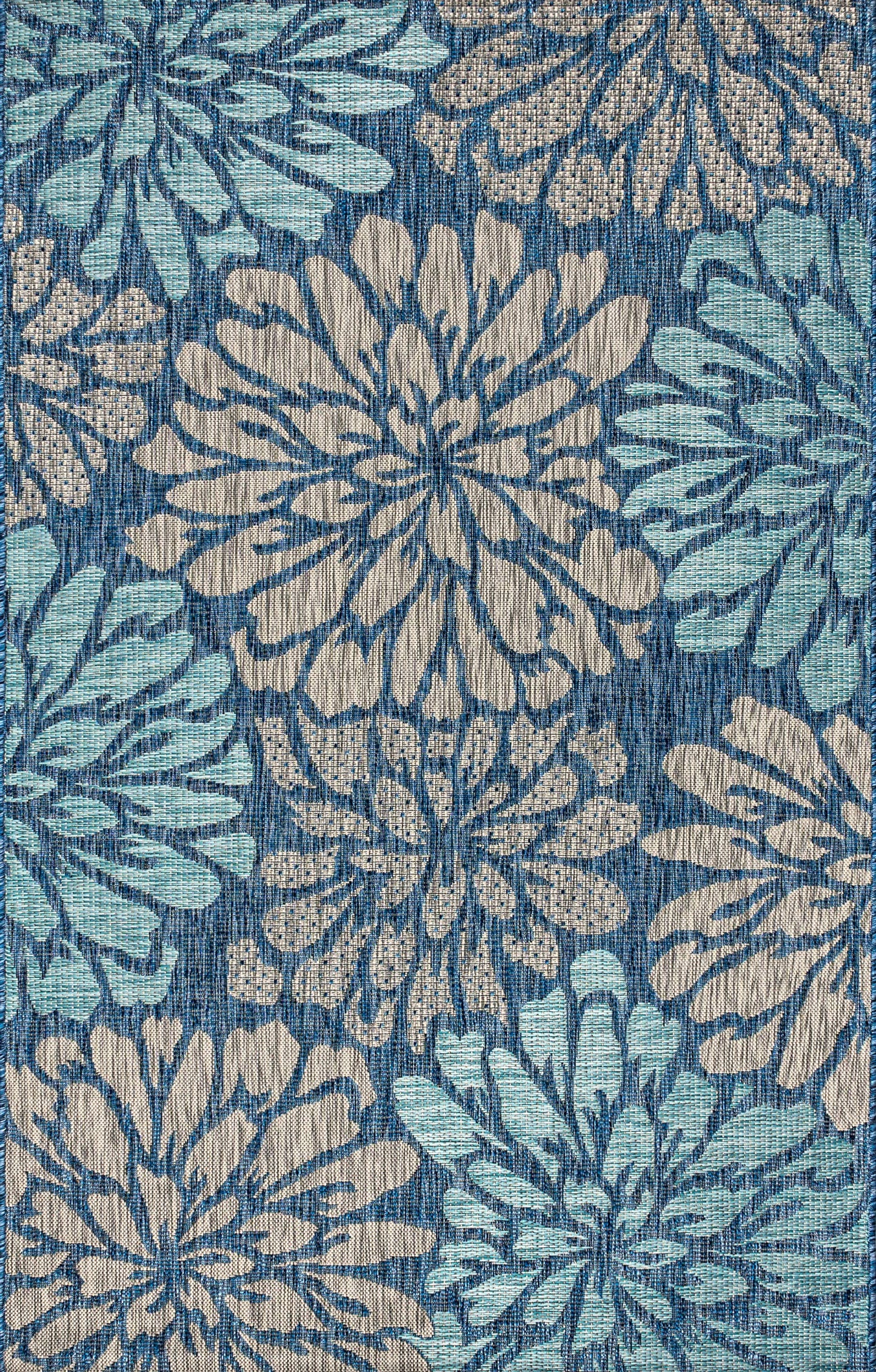 JONATHAN Y Floral Textured Weave Indoor Outdoor Area Rug 8X10 Navy/Aqua, Zinnia Modern for Backyard, Patio, Porch, Easy-Cleaning, High Traffic, Pet-Friendly, Non-Shedding (SMB110C-8)
