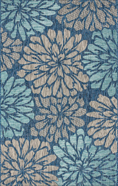JONATHAN Y Floral Textured Weave Indoor Outdoor Area Rug 8X10 Navy/Aqua, Zinnia Modern for Backyard, Patio, Porch, Easy-Cleaning, High Traffic, Pet-Friendly, Non-Shedding (SMB110C-8)