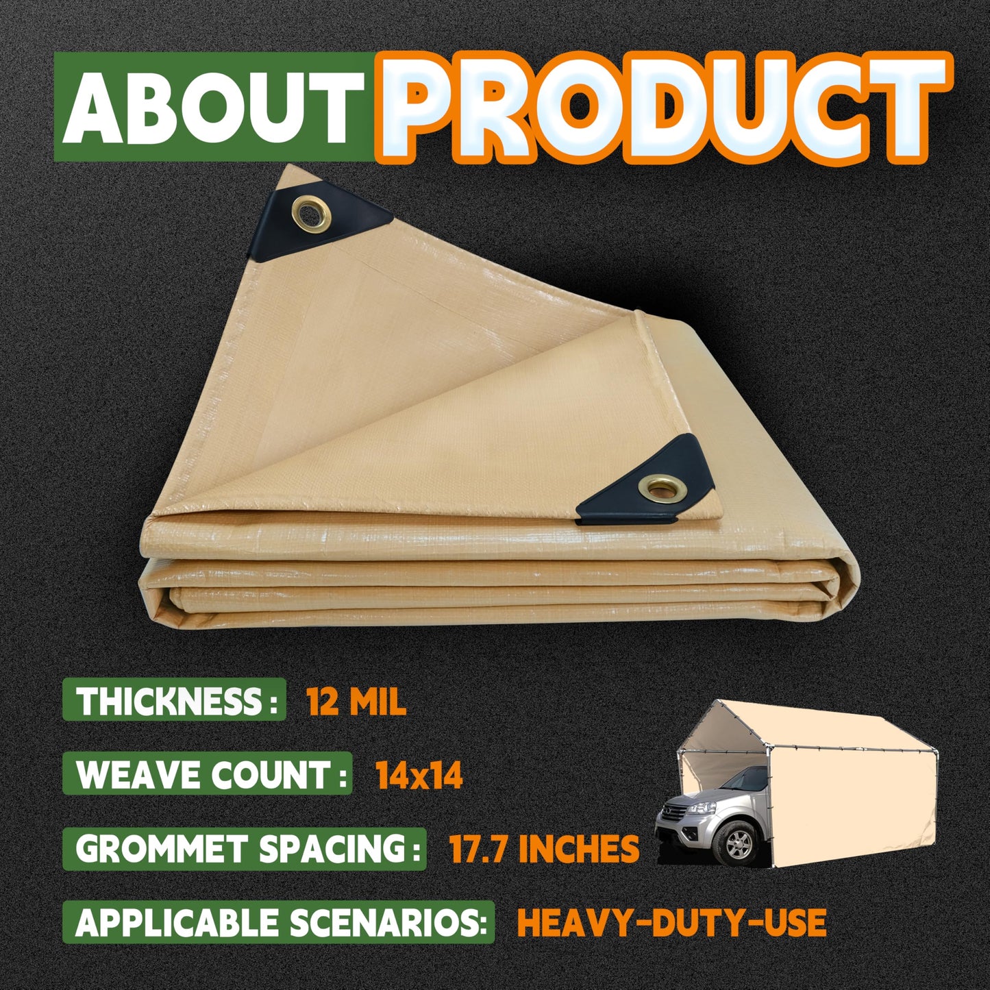 RAINDEWAY 20x40 Feet Heavy Duty Tarp,12 Mil Tan Waterproof Poly Tarp Cover,UV Resistant,Weatherproof,Durable,Multipurpose Tarps with Grommets and Reinforced Edges