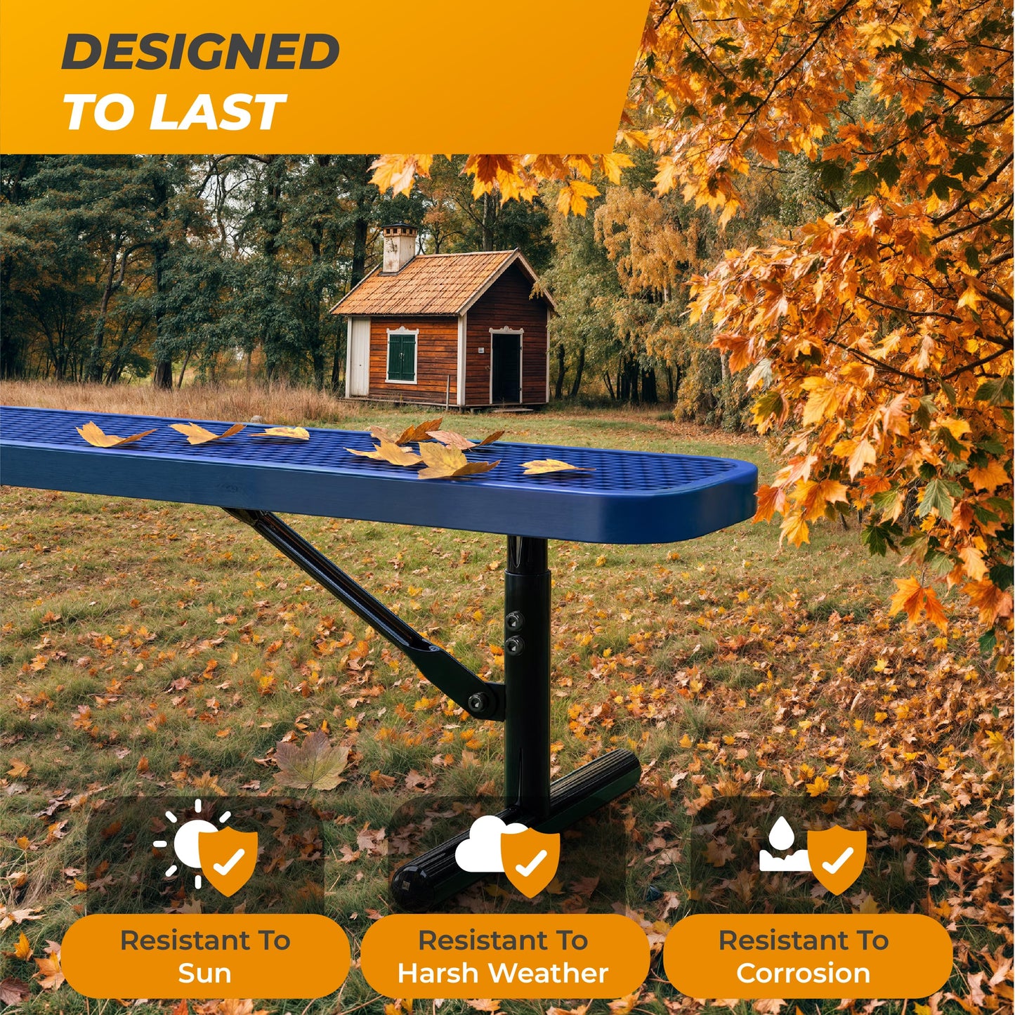 OUTTANS Heavy-Duty Outdoor Metal Bench, Thermoplastic-Coated, Portable, Weatherproof, Commercial-Grade for Parks, Gardens, Patios, Stores & More (8 Ft - Portable, Blue)