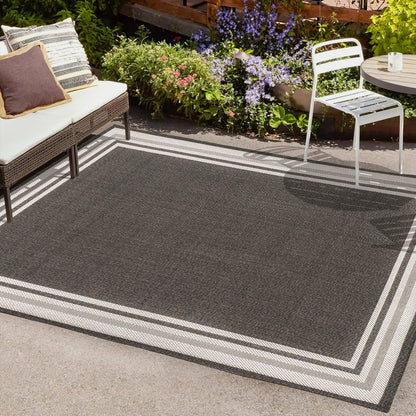 JONATHAN Y Border Stripe Indoor Outdoor Area Rug 8X10 Black/Cream, James Modern for Backyard, Patio, Porch, Easy-Cleaning, High Traffic, Pet-Friendly, Non-Shedding (SMB201C-8)