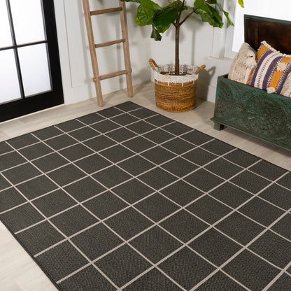 JONATHAN Y Grid Squares Indoor Outdoor Area Rug 8X10 Black/Cream, Modern for Backyard, Patio, Porch, Easy-Cleaning, High Traffic, Pet-Friendly, Non-Shedding (SMB200B-8)