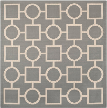 SAFAVIEH Washable Rug Outdoor Courtyard Collection - 7'10" Square, Anthracite & Beige, Non-Shedding & Easy Cleaning, Ideal for Patio, Backyard, Mudroom (CY6925-246)