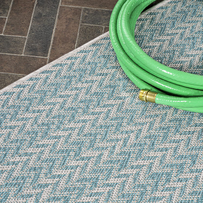 JONATHAN Y Concentric Squares Indoor Outdoor Area Rug 8X10 Aqua/Light Gray, Chevron Modern for Backyard, Patio, Porch, Easy-Cleaning, High Traffic, Pet-Friendly, Non-Shedding (SMB206A-8)