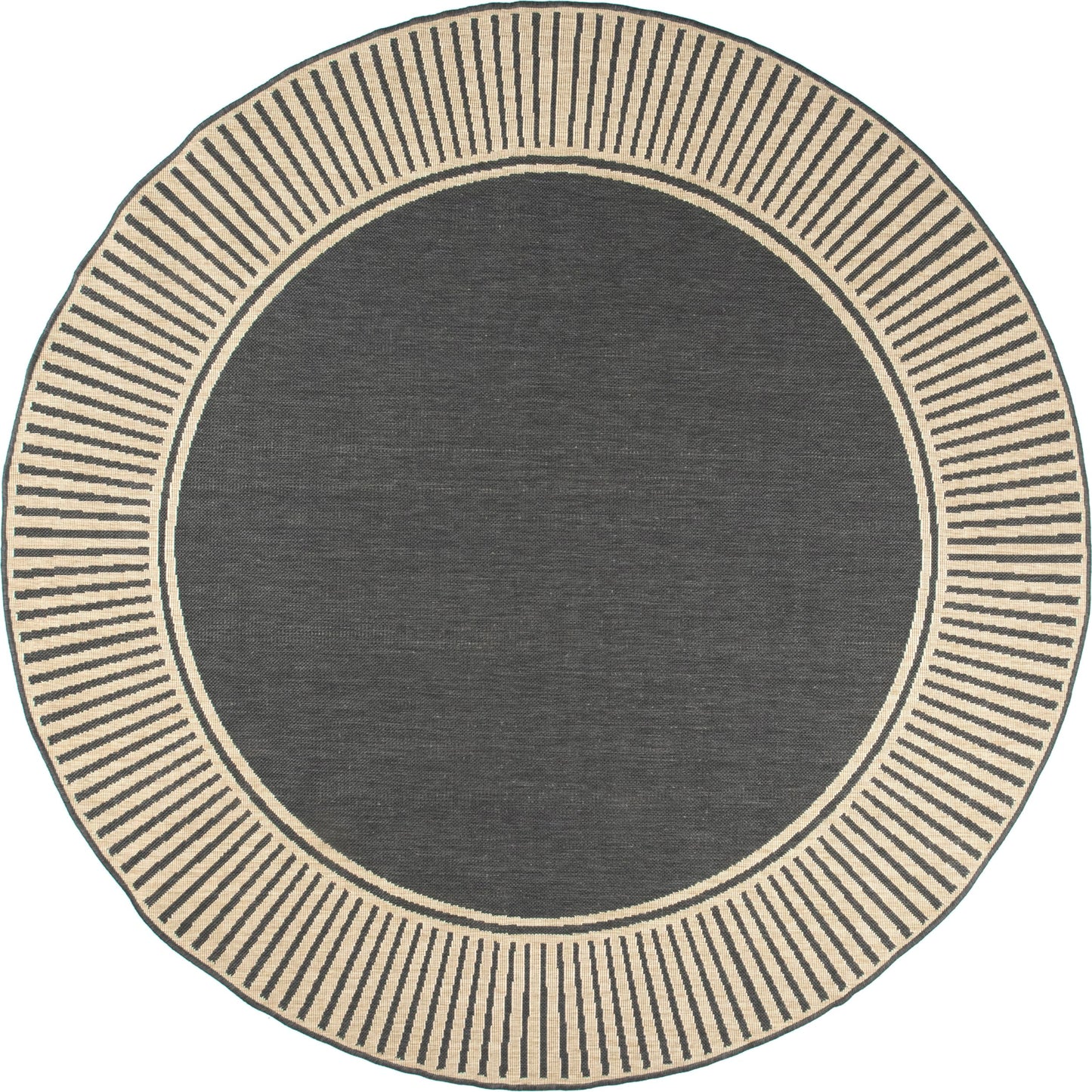 Nuloom Asha Dark Grey/Ivory, 6'7" Round, Casual, Striped Border, Soft and Cozy, High Traffic, Stain Resistant, Easy Clean, Durable Area Rug for Indoor/Outdoor Patio, Deck, Porch, Garden, Courtyard