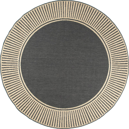 Nuloom Asha Dark Grey/Ivory, 6'7" Round, Casual, Striped Border, Soft and Cozy, High Traffic, Stain Resistant, Easy Clean, Durable Area Rug for Indoor/Outdoor Patio, Deck, Porch, Garden, Courtyard
