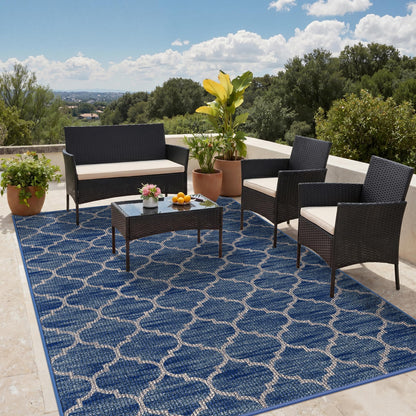GENIMO Indoor Outdoor Area Rug 6X9, Non-Shedding, Machine Washable Mat for Patio, Balcony, Deck, Blue White