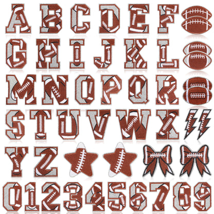 Meneng Iron On Letters Patches for Clothing: 48PCS Football A-Z Alphabet and 0-9 Embroidered Patch for Bowl Party Gifts - Football DIY Crafts for Customizing Jackets Backpacks Hats Jerseys Name&Number