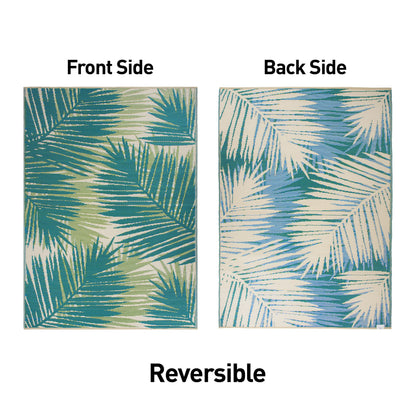 Rugshop Tropical Floral Reversible Crease-Free Waterproof Premium Recycled Plastic Outdoor Rugs for Patio,Backyard,RV,Deck,Picnic,Trailer,Beach,Camping Green 7'10" x 10'
