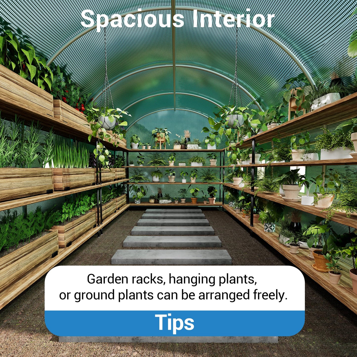 Heavy Duty Walk-in Greenhouse for Outdoor Gardening, Plant Growth with Galvanized Steel Frame, Green PE Cover, Roll-Up Door & 8 Vent Windows for Year-Round Gardening