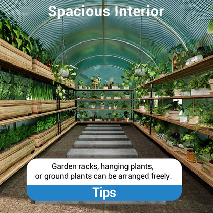 Heavy Duty Walk-in Greenhouse for Outdoor Gardening, Plant Growth with Galvanized Steel Frame, Green PE Cover, Roll-Up Door & 8 Vent Windows for Year-Round Gardening